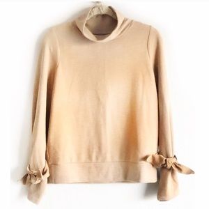 LOU & GRAY Tie Wrist Turtleneck Sweater Tan Size S